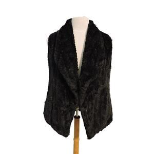 Wildflowers Black Faux Fur Vest with Pockets Size M